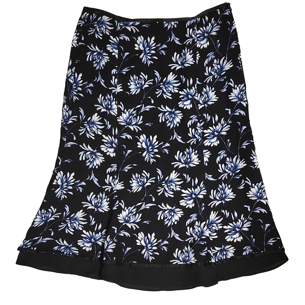 Liz Claiborne Dark Navy Blue and Floral A-Line Skirt
